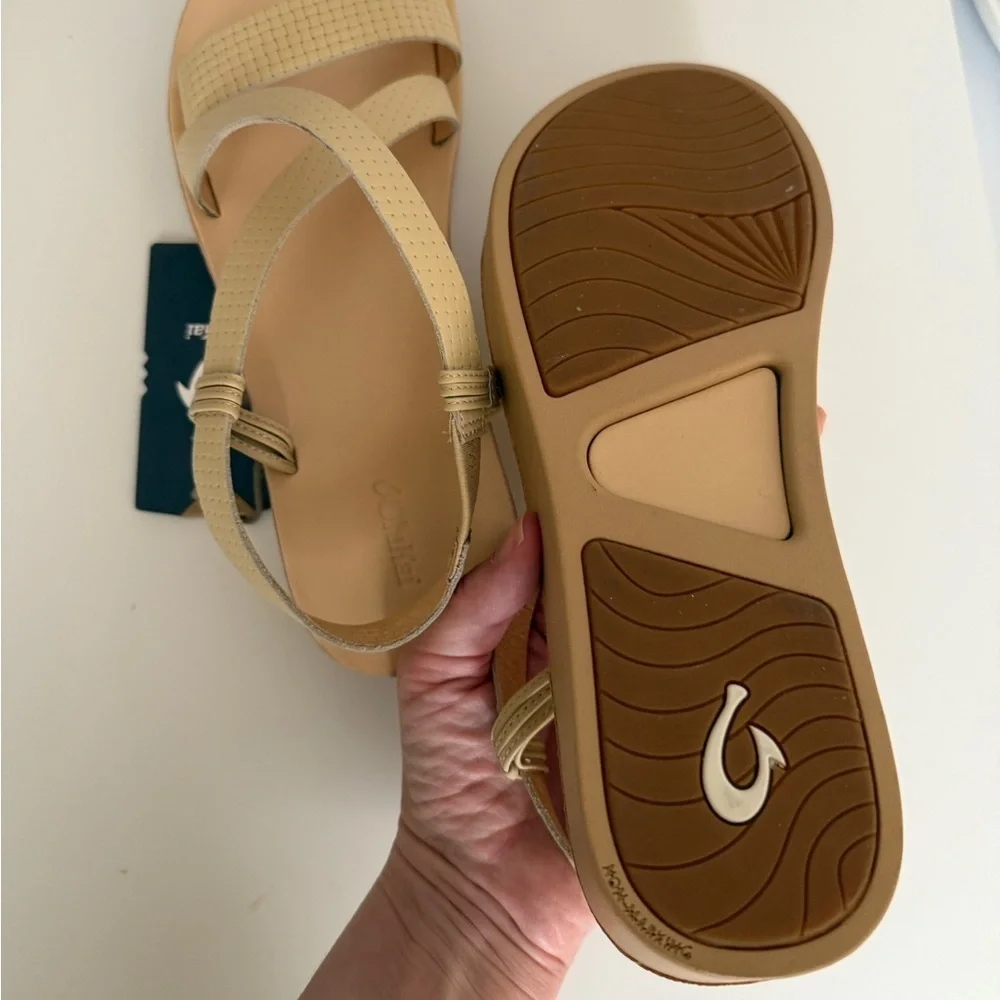 Olukai Onohi Strappy Sandal Wedge Warm Beige Dressy Beach Size 10 40 - Picture 6 of 10